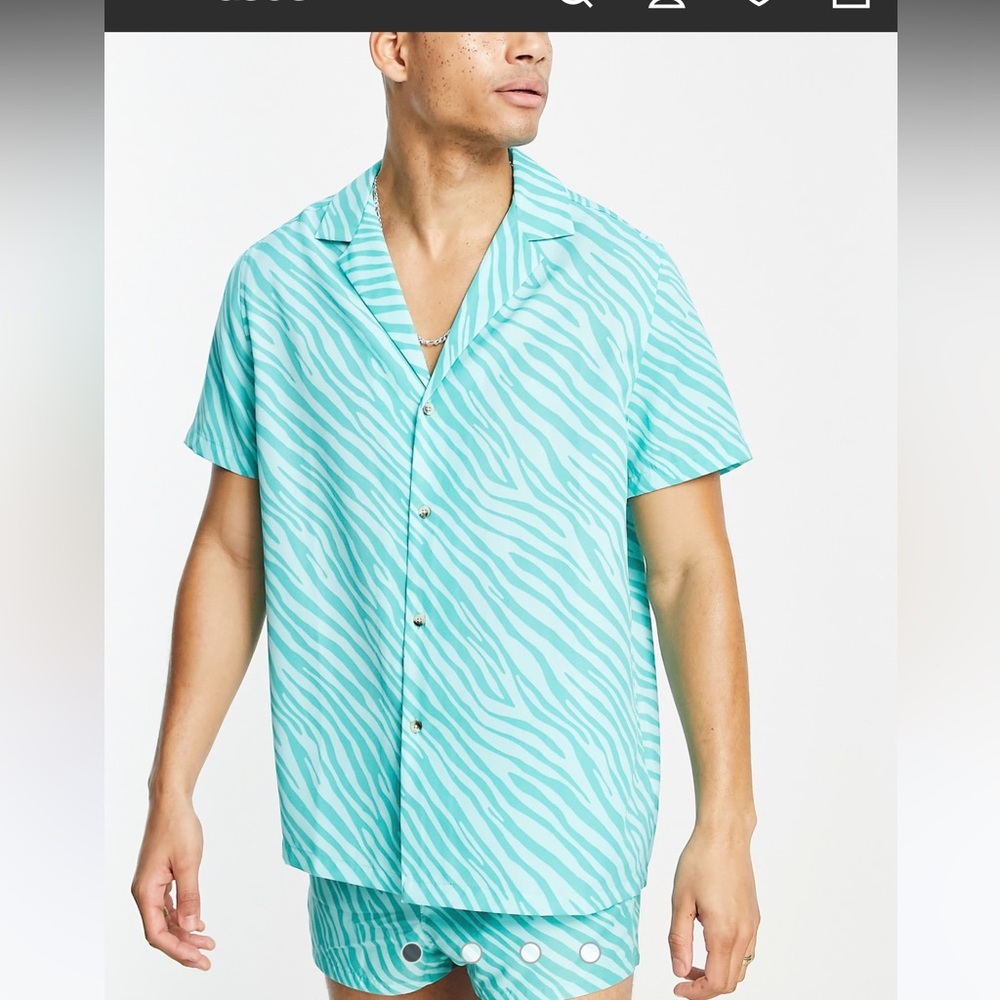 ASOS DESIGN relaxed revere shirt in blue zebra print